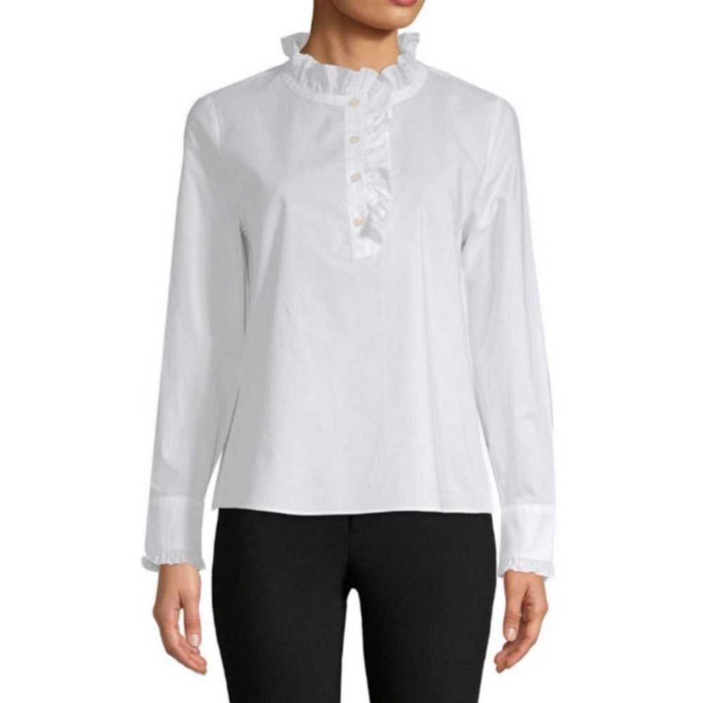 KATE SPADE Broome St. Ruffle Neck Poplin Shirt NWT